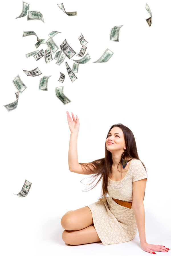woman playing with money