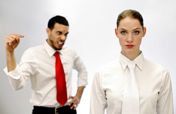 angry man and calm woman