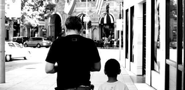 father and son walking