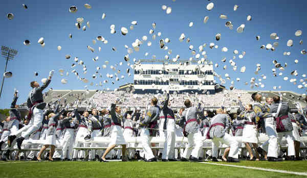 happy graduates throwing their hats