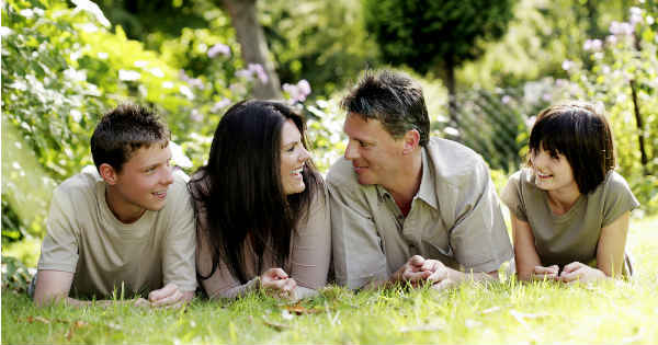 a happy family out in a park