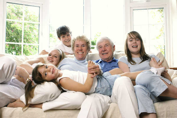 happy family on a couch