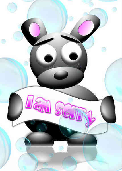 I'm sorry sign held by cute cartoon bear