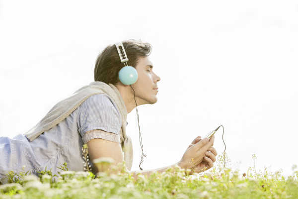 man enjoying music