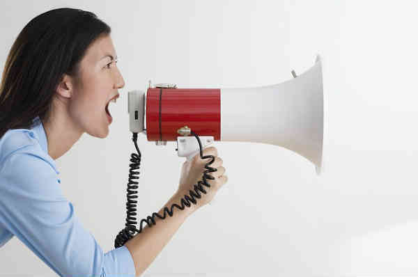 woman shouting in megaphone