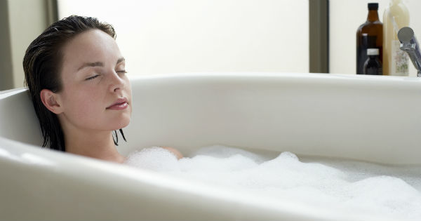 woman taking a relaxing bath