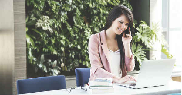 happy woman working